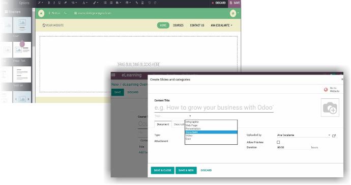 Thiết kế khóa học bắt mắt nhờ bộ công cụ kéo, thả và dàn trang của Odoo Web Builder