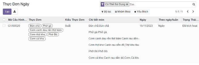 Thực đơn theo ngày